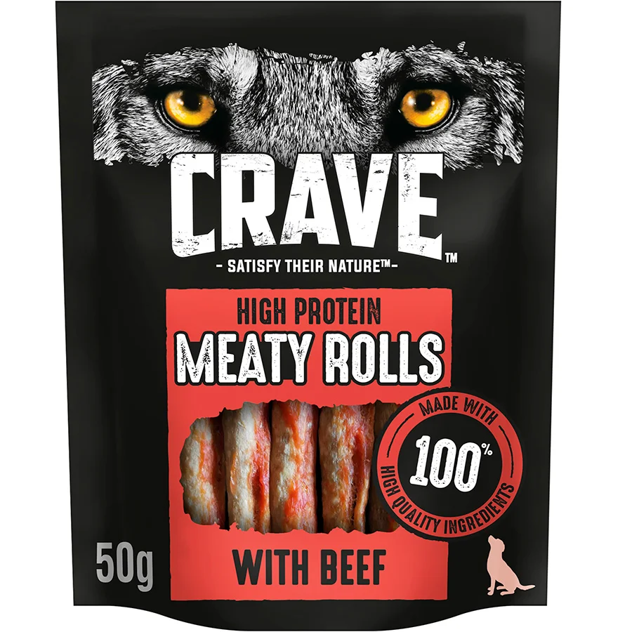 Comfortable Crave Grain Meaty Rolls Adult Dog Treats With Beef 50g Luxury