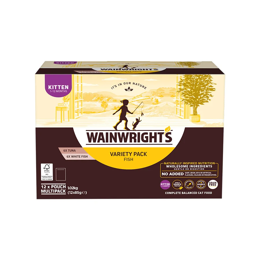 Powerful Wainwright x27 s Grain Wet Kitten Food Variety Pack Fish 12 x 85g Lightweight