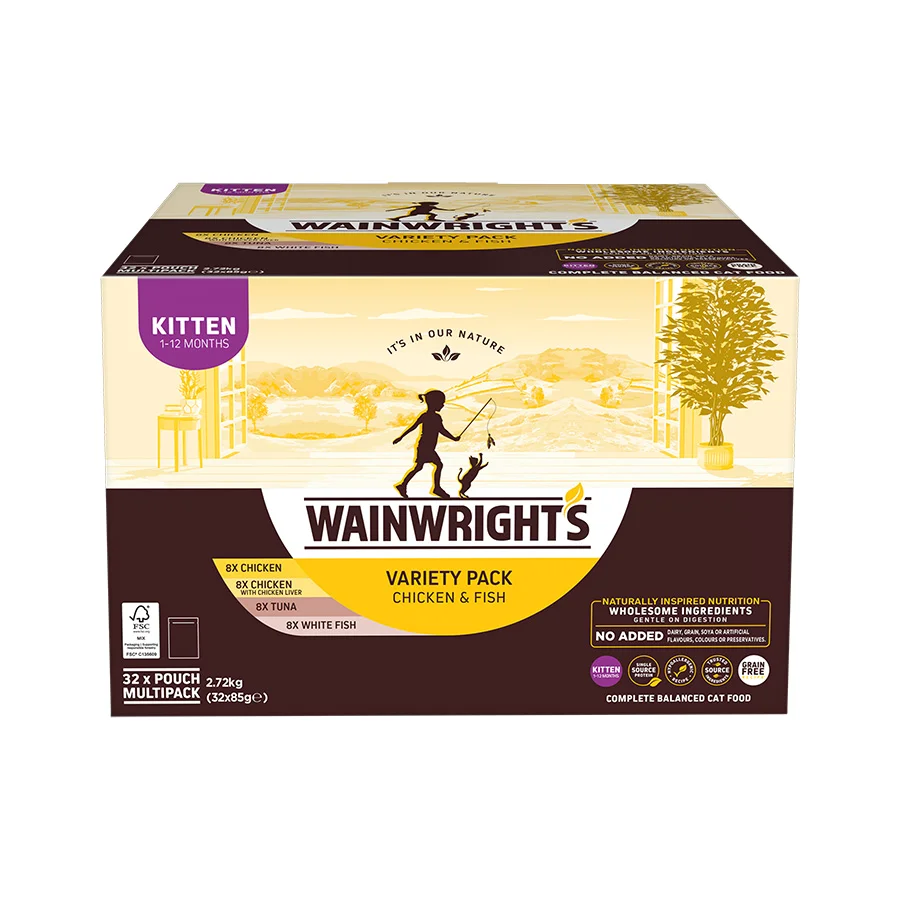 Fashionable Wainwright x27 s Grain Wet Kitten Food Variety Pack Chicken Fish 32 x 85g Top-Quality