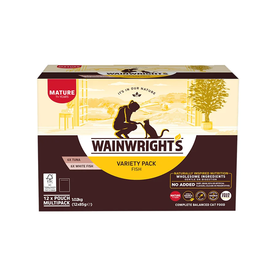 Responsible Wainwright x27 s Grain Wet Mature Cat Food Variety Pack Fish 12 x 85g First-Class