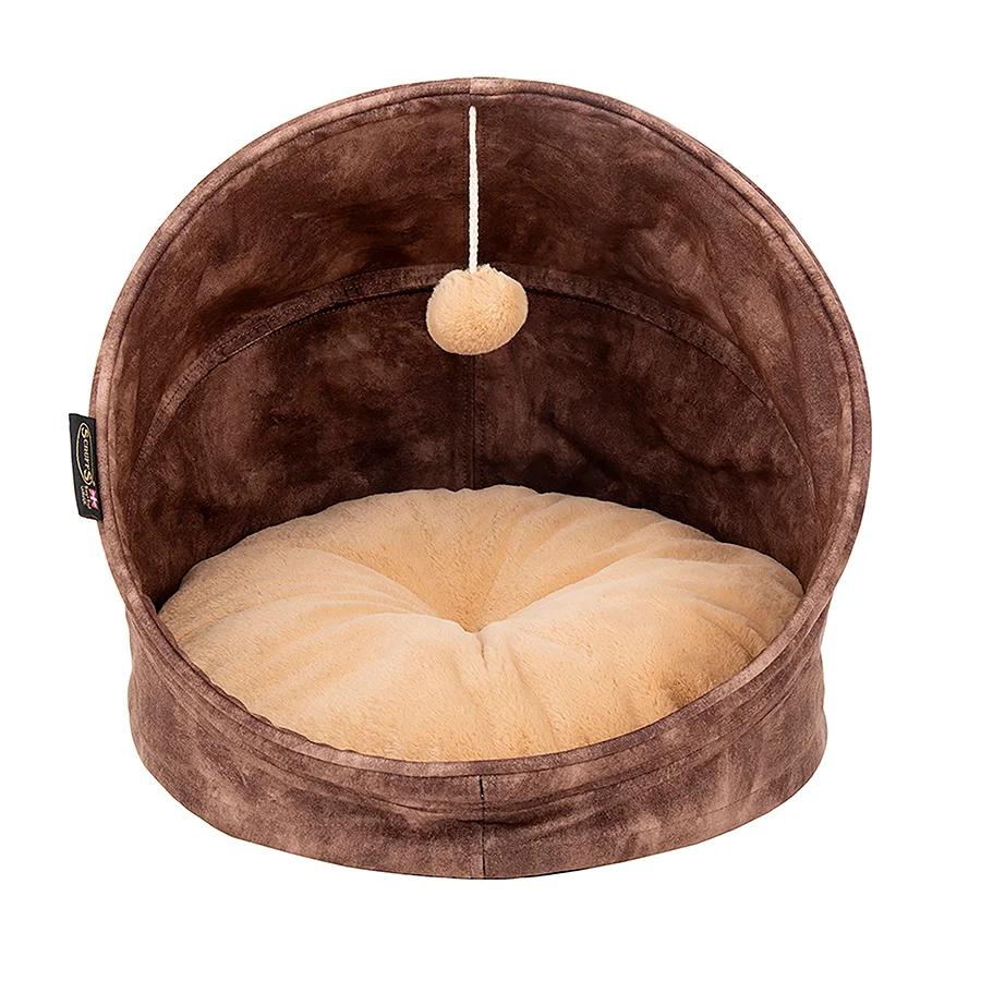 Healthy Scruffs Kensington Faux Suede Cat Bed Chocolate Brown Soft