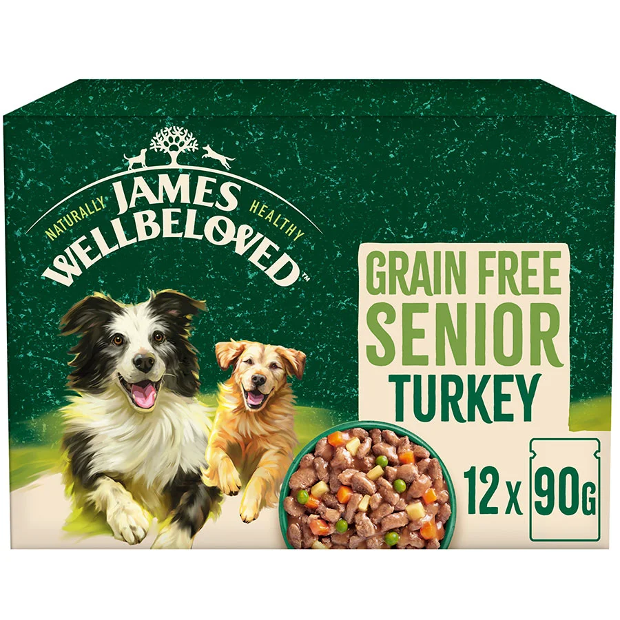 Fine James Wellbeloved Grain Wet Senior Dog Food Turkey in Gravy 12x90g Pouches World-Class