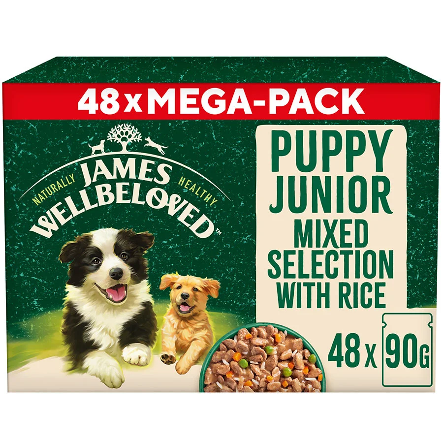 Consistent James Wellbeloved Puppy Wet Dog Food in Gravy Mixed Pack 48x90g Pouches Smooth
