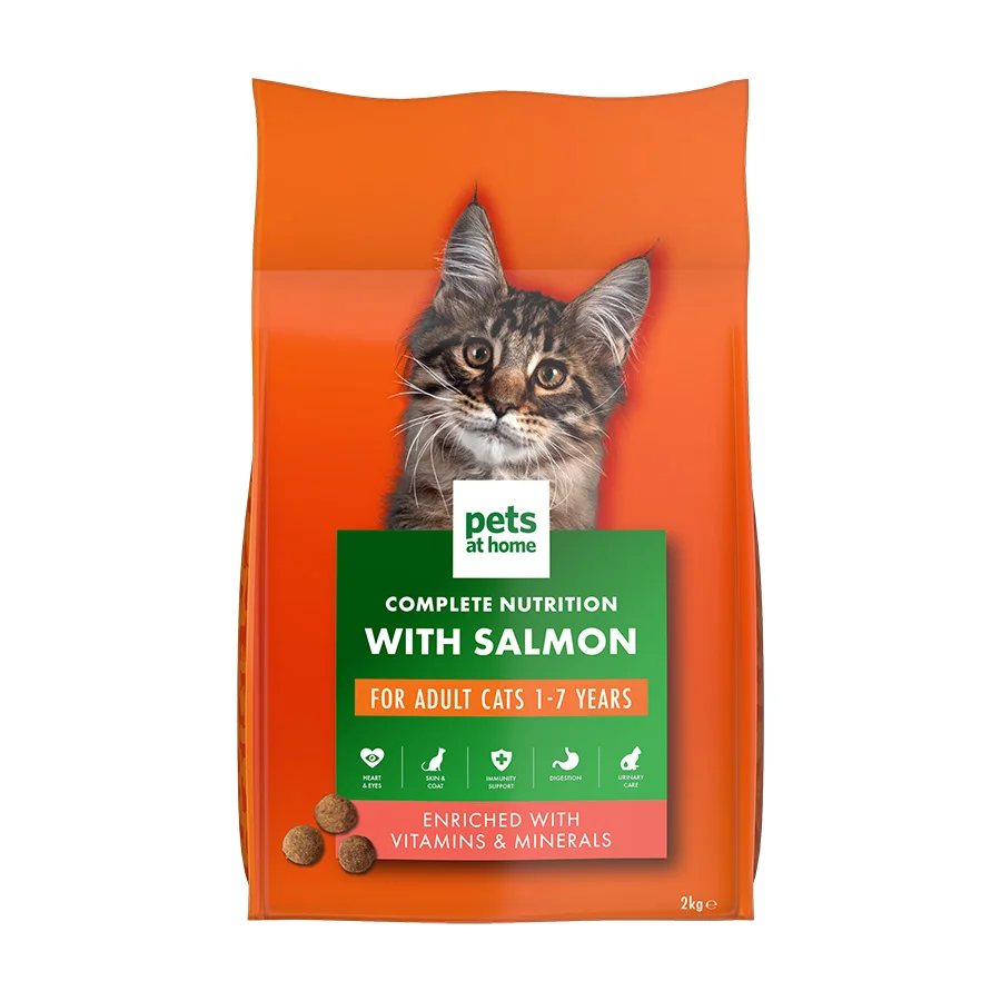 Environmentally Friendly Pets at Home Complete Nutrition Dry Adult Cat Food with Salmon 2kg Long-Lasting