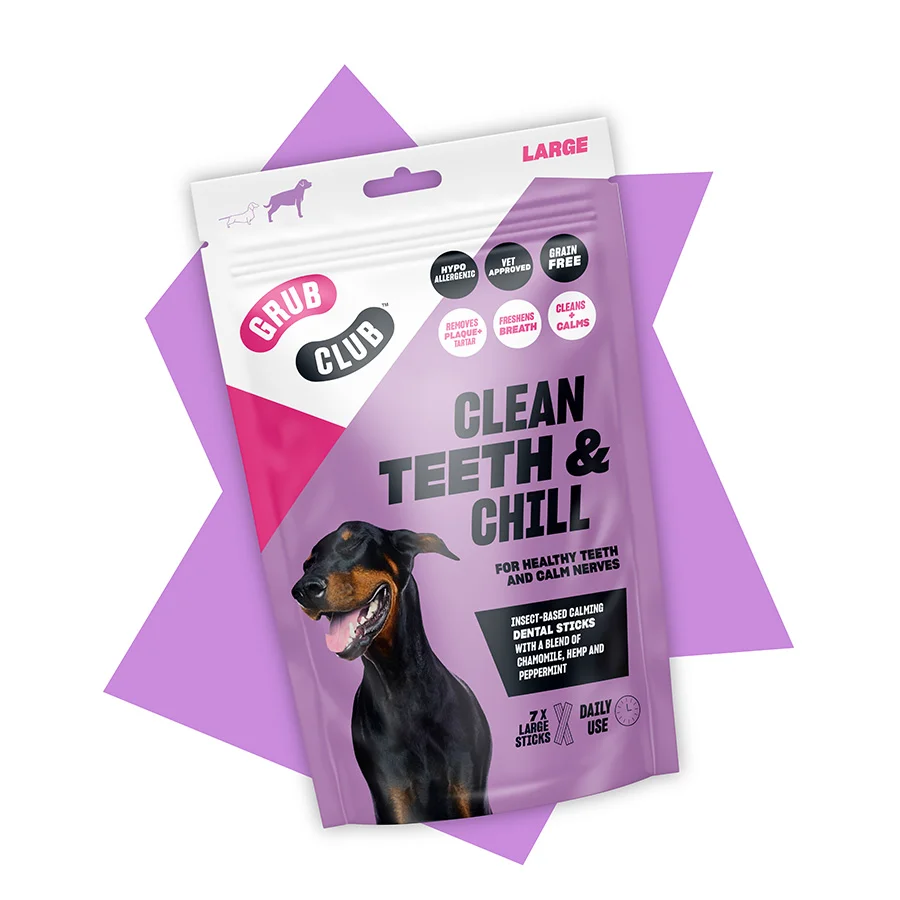 Crafted Grub Club Clean Teeth Chill Insect-Based Dental Sticks Dog Treats Large 7 Pack Easy-to-Use