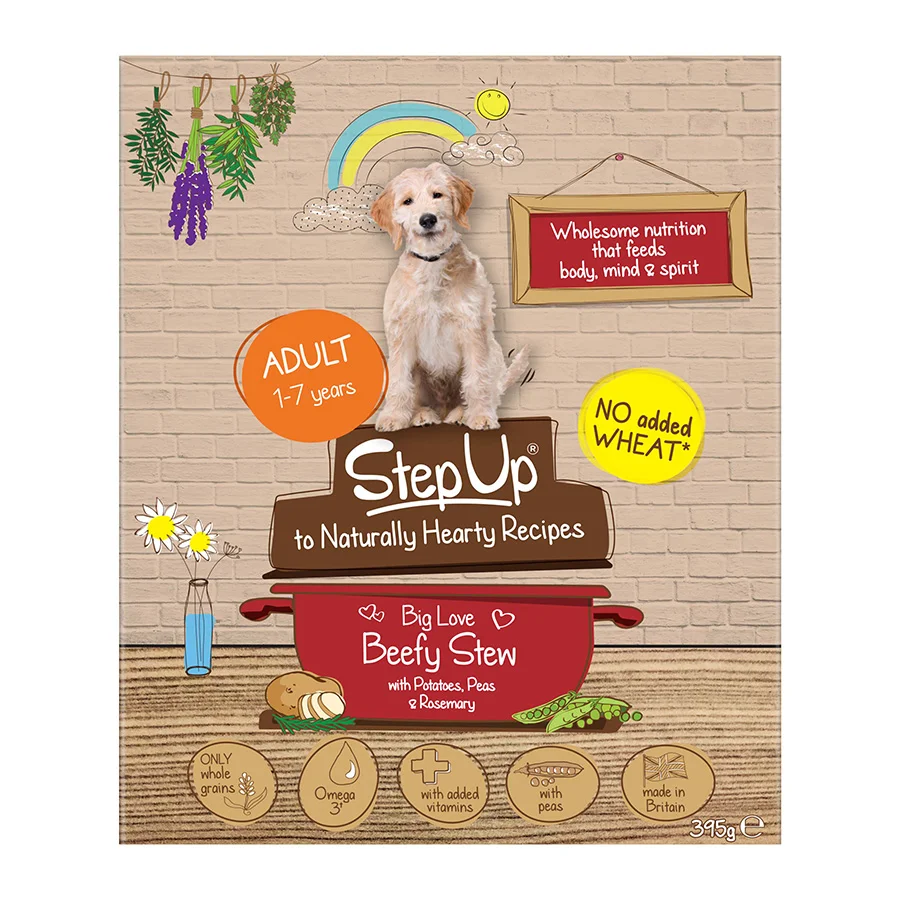 Quality Step Up To Naturals Big Love Beefy Stew Wet Adult Dog Food 395g Tray Environmentally Friendly