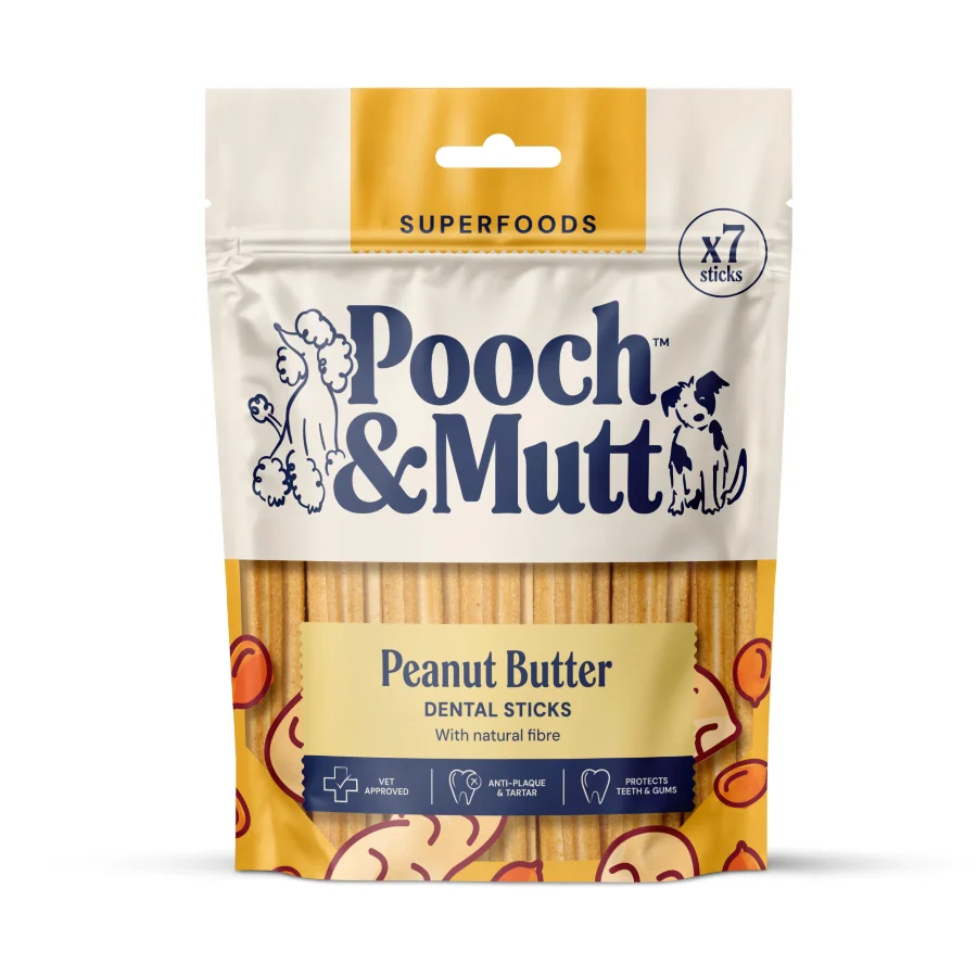 Effective Pooch and Mutt Dental Stick Dog Treats Peanut Butter 251g 7 Pack Convenient