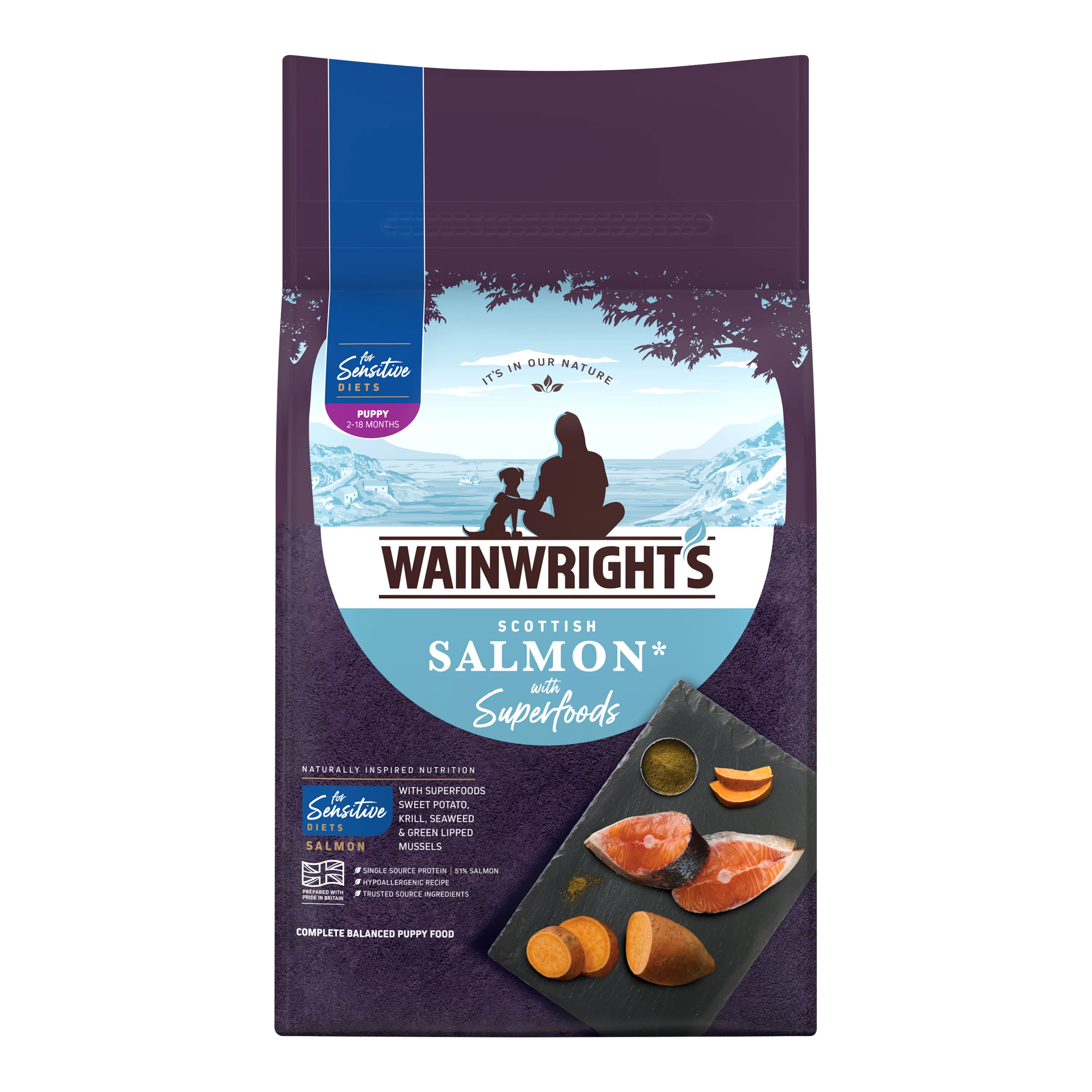 Premium Material Wainwright x27 s Sensitive Puppy Dry Dog Food Salmon with Superfoods Pure
