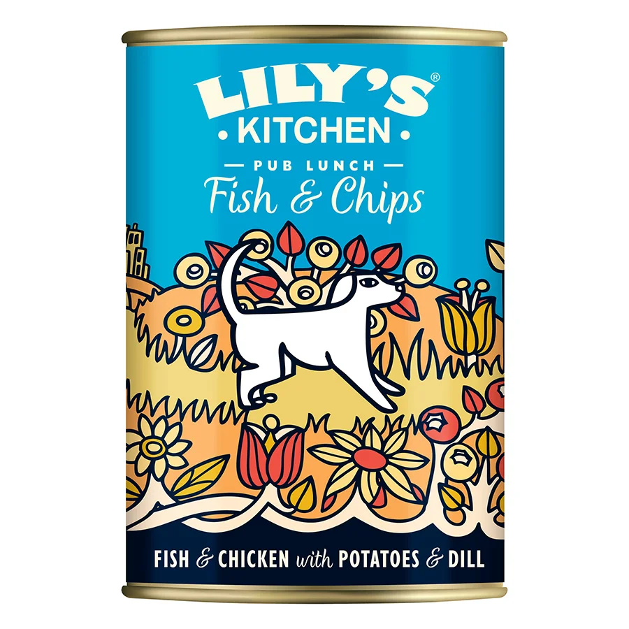 Consistent Lily x27 s Kitchen Pub Lunch Adult Wet Dog Food Fish Chips 400g Smart