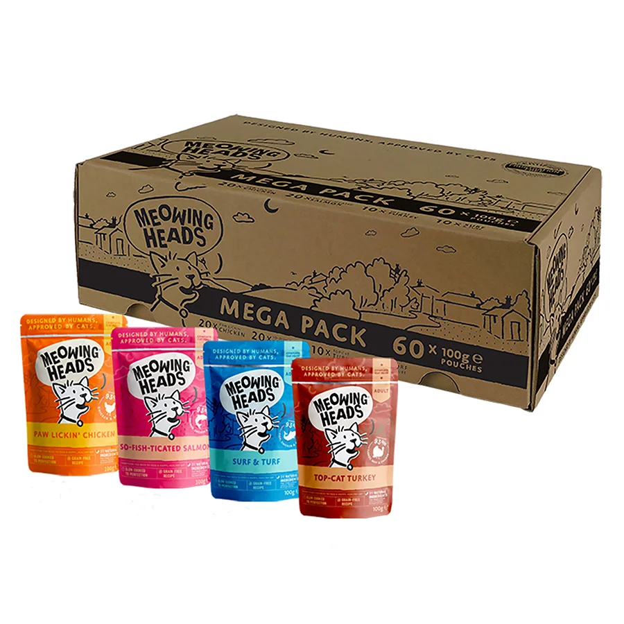 Premium Meowing Heads Wet Adult Cat Food Bulk Variety Pack in Jelly 60 x 100g Pouches Exceptional
