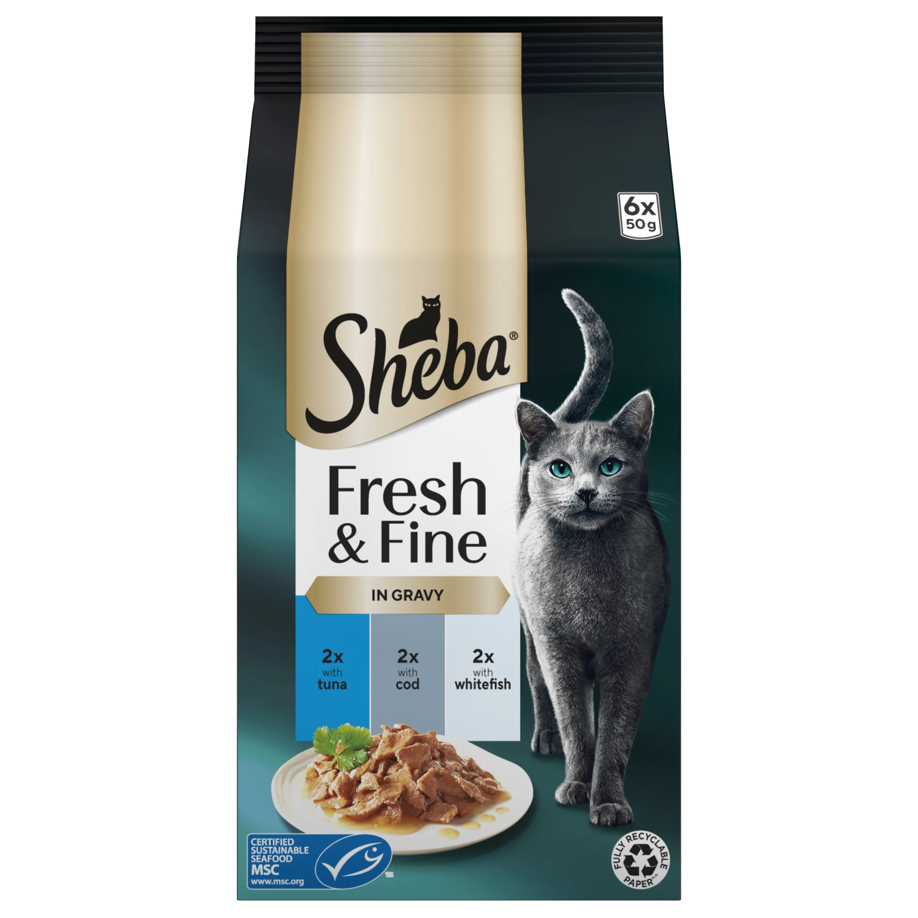 Breathable Sheba Fresh Fine Adult Wet Cat Food Tuna Cod In Gravy 6x50g Trendy