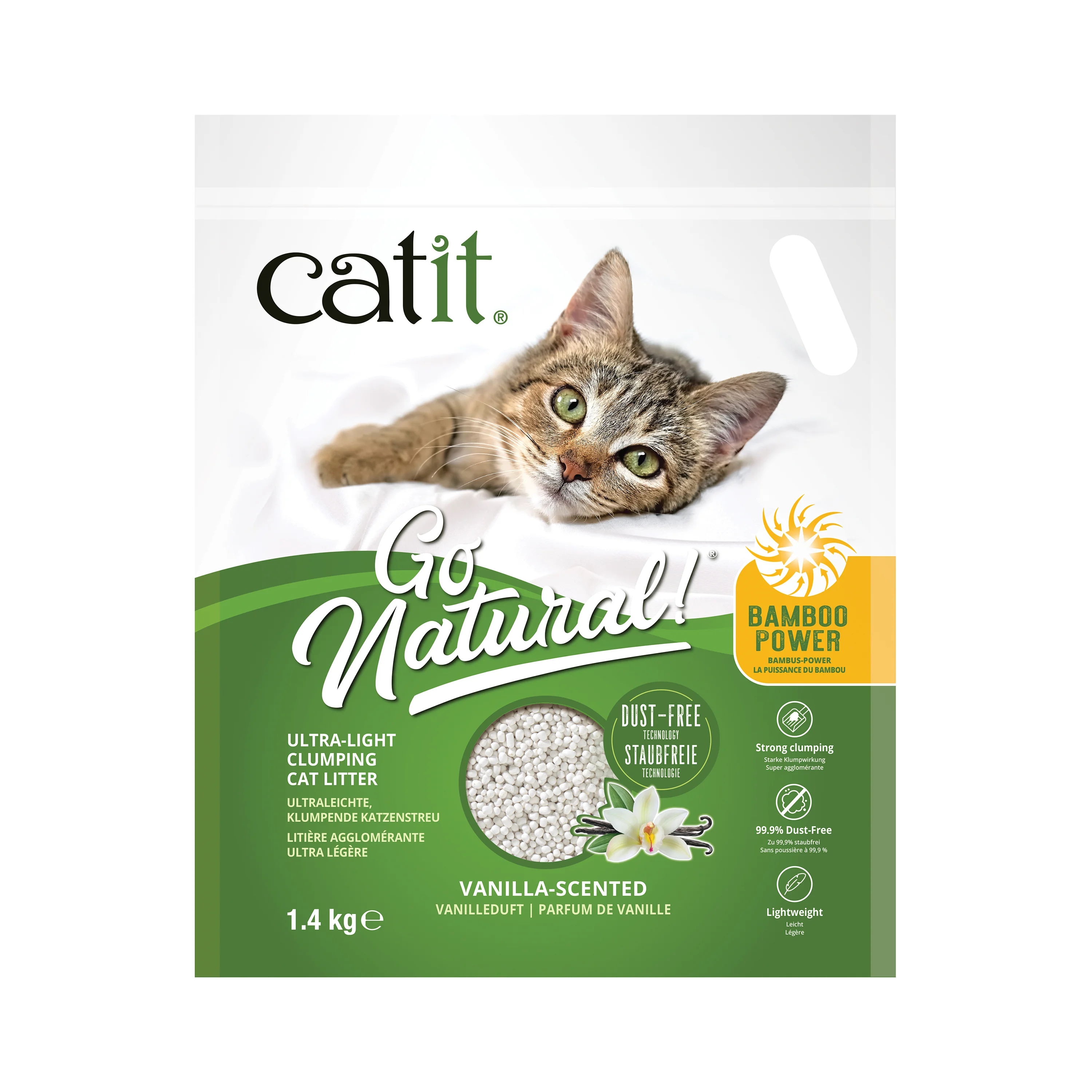 Breathable Catit Go Natural Ultra-light Bamboo Clumping Vanilla Scented Cat Litter 1.4kg Unique