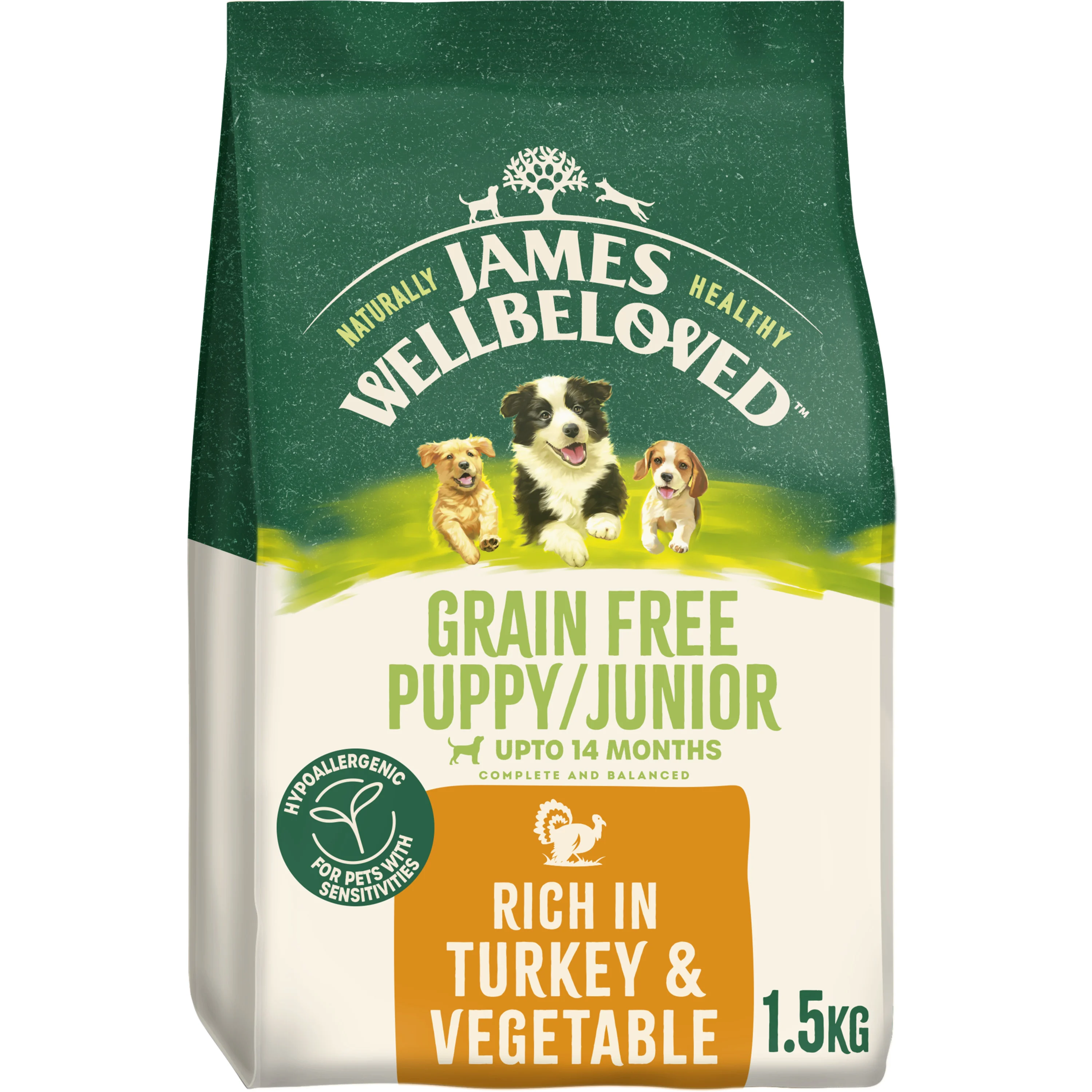Safe James Wellbeloved Grain Puppy Junior Dry Dog Food Turkey Veg 1.5kg Trusted