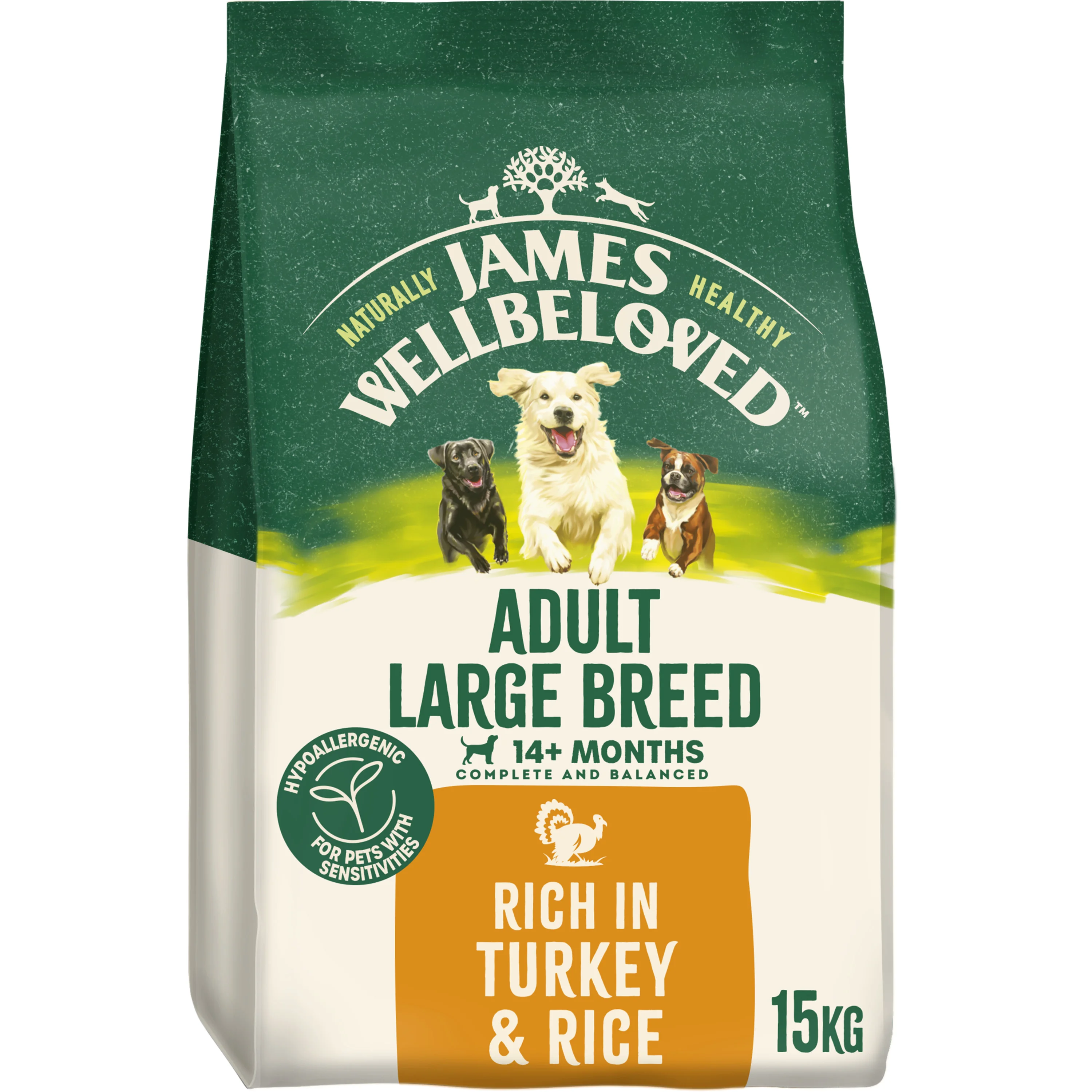 Professional James Wellbeloved Large Breed Adult Dry Dog Food Turkey Rice 15kg Comfortable