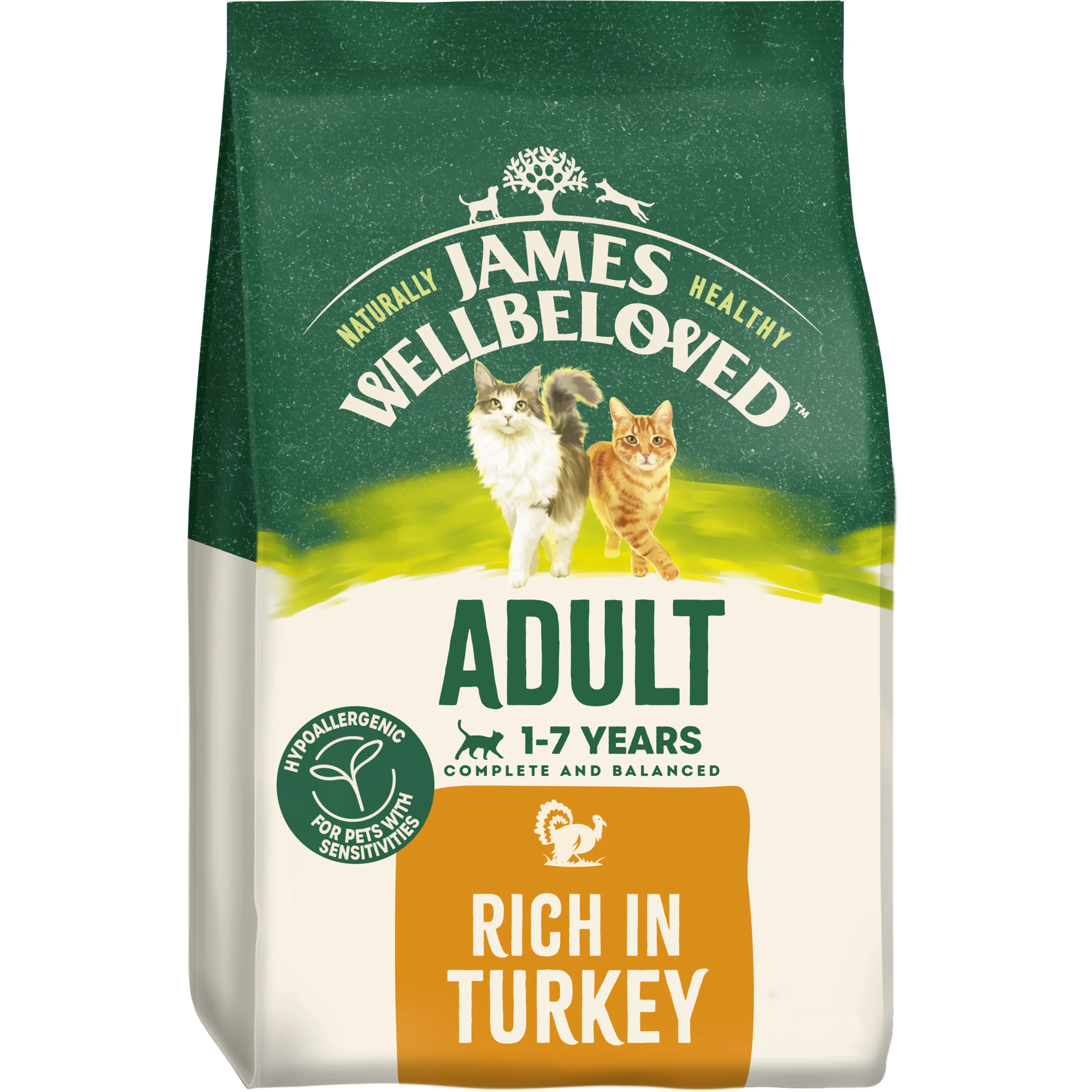 Green James Wellbeloved Adult Dry Cat Food Turkey 1.5kg World-Class